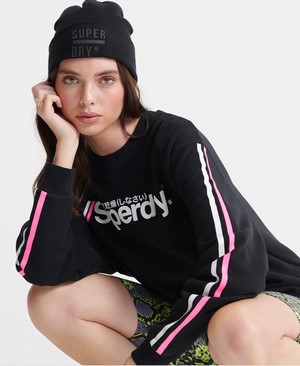 Superdry Swiss Logo Sport Crew Női Pulóver Fekete | TJSGW0467